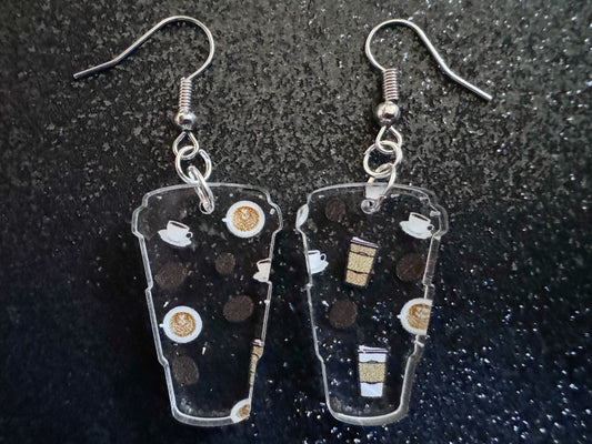 Coffee Earrings: Laser Cut Acrylic Coffees, Hot Drink, Cafe, Food Earrings, Caffeine, Latte, Late, Coffee Beans, Best Gifts for Her/Him/Them