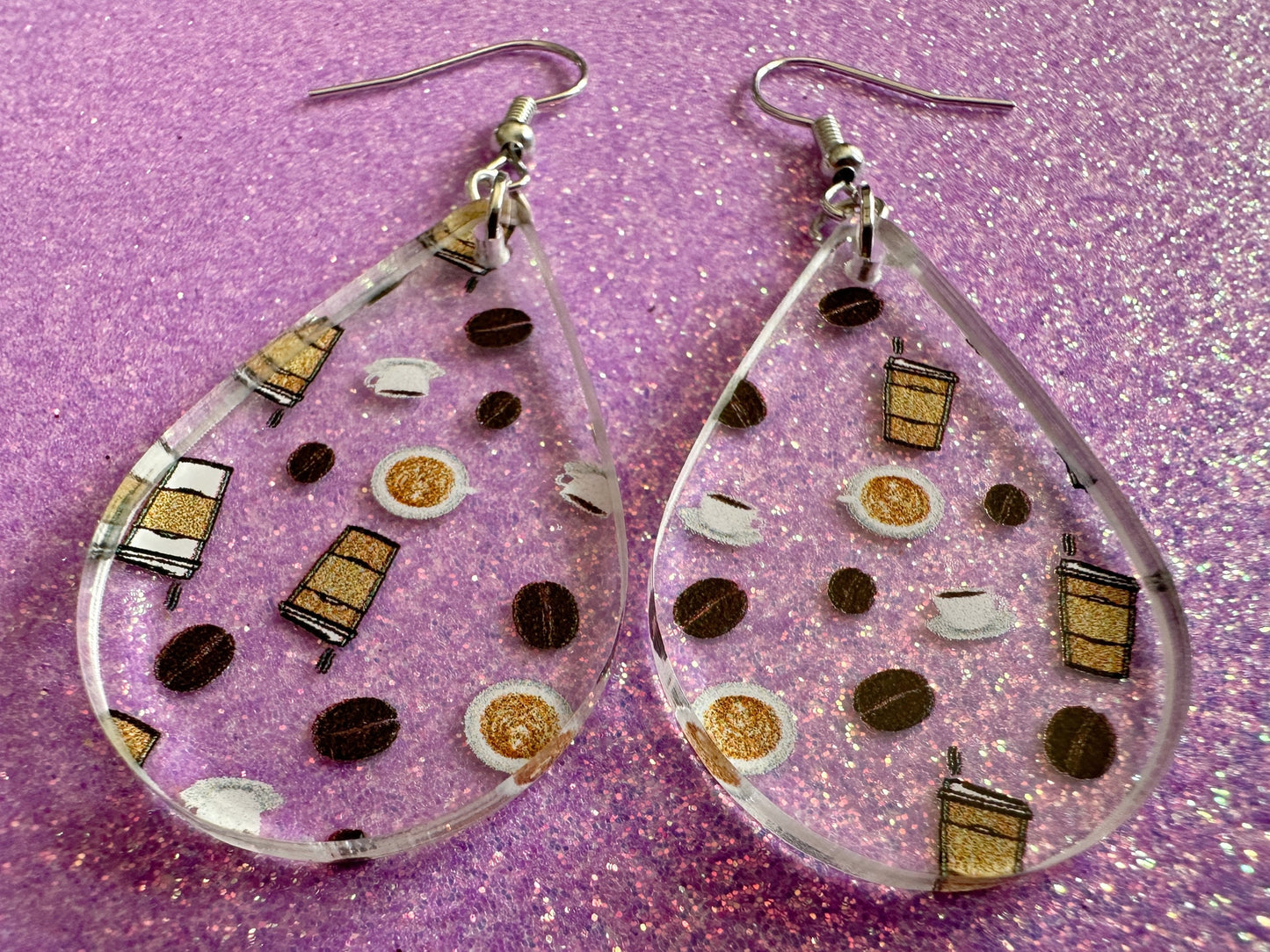 Coffee Earrings: Laser Cut Acrylic Coffees, Hot Drink, Cafe, Food Earrings, Caffeine, Latte, Late, Coffee Beans, Best Gifts for Her/Him/Them