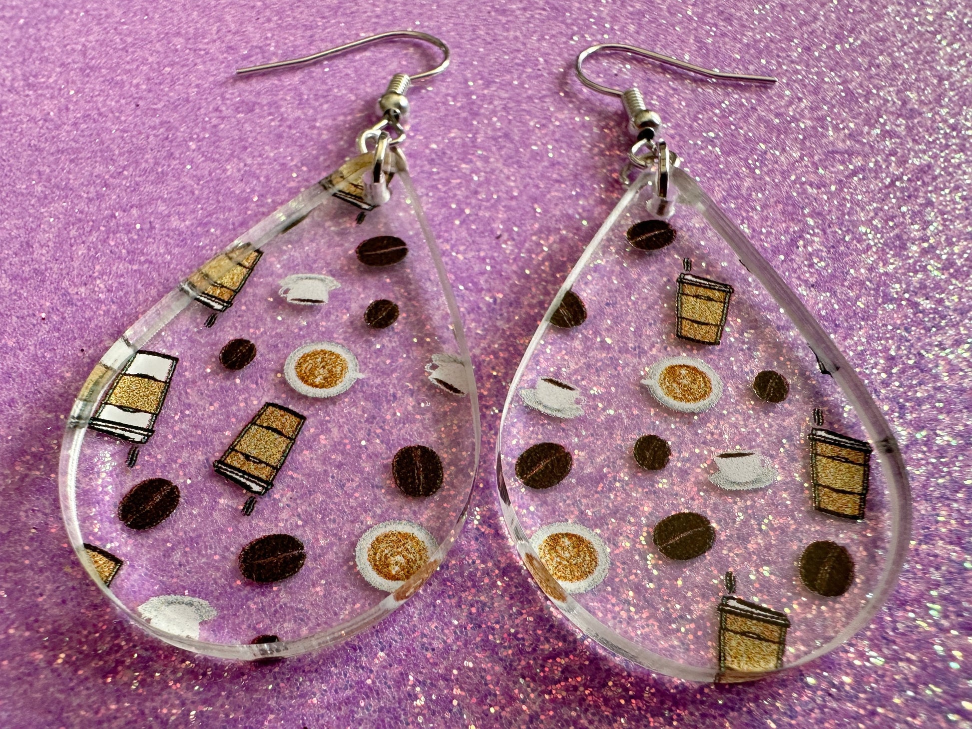 Coffee Earrings: Laser Cut Acrylic Coffees, Hot Drink, Cafe, Food Earrings, Caffeine, Latte, Late, Coffee Beans, Best Gifts for Her/Him/Them