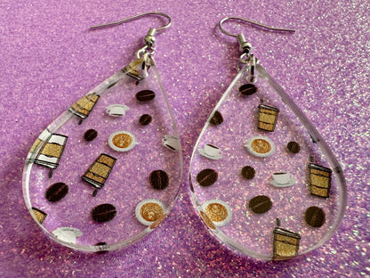 Coffee Earrings: Laser Cut Acrylic Coffees, Hot Drink, Cafe, Food Earrings, Caffeine, Latte, Late, Coffee Beans, Best Gifts for Her/Him/Them