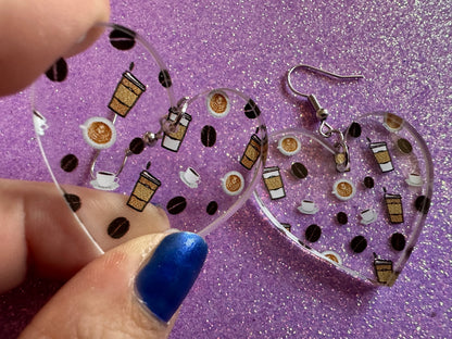 Coffee Earrings: Laser Cut Acrylic Coffees, Hot Drink, Cafe, Food Earrings, Caffeine, Latte, Late, Coffee Beans, Best Gifts for Her/Him/Them