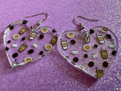 Coffee Earrings: Laser Cut Acrylic Coffees, Hot Drink, Cafe, Food Earrings, Caffeine, Latte, Late, Coffee Beans, Best Gifts for Her/Him/Them