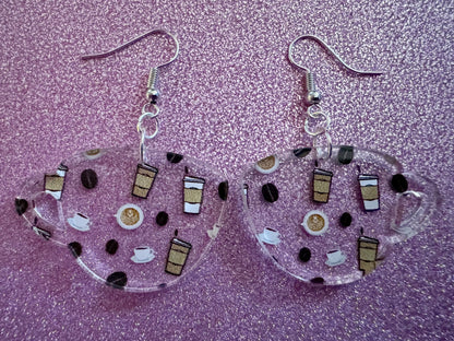Coffee Earrings: Laser Cut Acrylic Coffees, Hot Drink, Cafe, Food Earrings, Caffeine, Latte, Late, Coffee Beans, Best Gifts for Her/Him/Them
