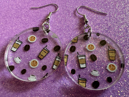 Coffee Earrings: Laser Cut Acrylic Coffees, Hot Drink, Cafe, Food Earrings, Caffeine, Latte, Late, Coffee Beans, Best Gifts for Her/Him/Them