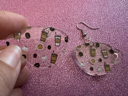 Coffee Earrings: Laser Cut Acrylic Coffees, Hot Drink, Cafe, Food Earrings, Caffeine, Latte, Late, Coffee Beans, Best Gifts for Her/Him/Them
