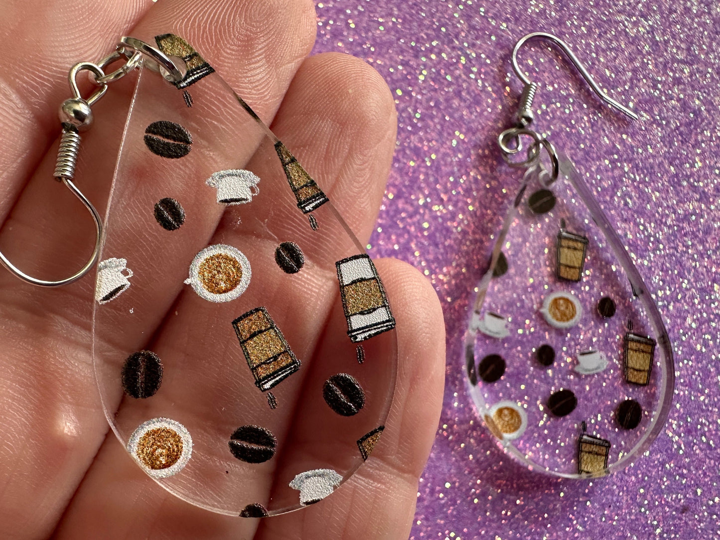 Coffee Earrings: Laser Cut Acrylic Coffees, Hot Drink, Cafe, Food Earrings, Caffeine, Latte, Late, Coffee Beans, Best Gifts for Her/Him/Them