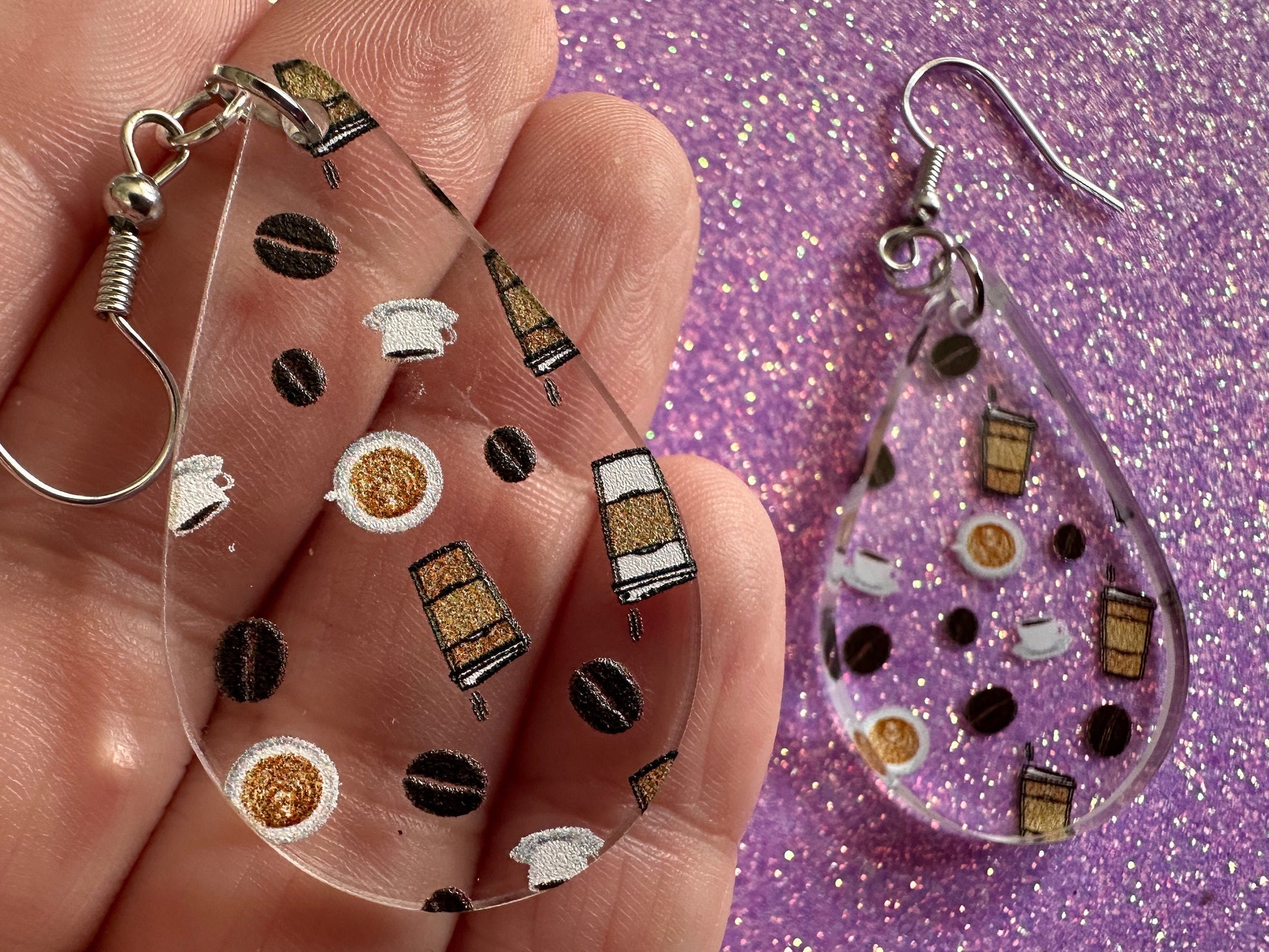 Coffee Earrings: Laser Cut Acrylic Coffees, Hot Drink, Cafe, Food Earrings, Caffeine, Latte, Late, Coffee Beans, Best Gifts for Her/Him/Them