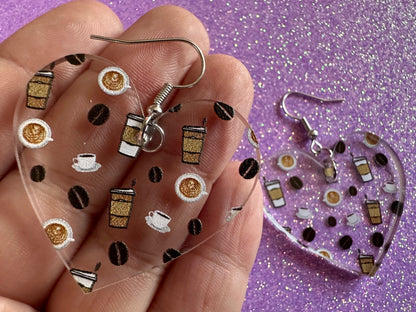 Coffee Earrings: Laser Cut Acrylic Coffees, Hot Drink, Cafe, Food Earrings, Caffeine, Latte, Late, Coffee Beans, Best Gifts for Her/Him/Them