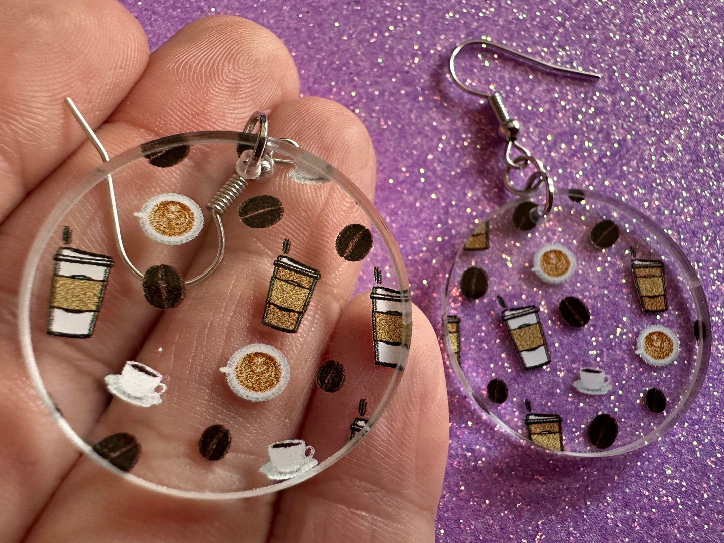 Coffee Earrings: Laser Cut Acrylic Coffees, Hot Drink, Cafe, Food Earrings, Caffeine, Latte, Late, Coffee Beans, Best Gifts for Her/Him/Them