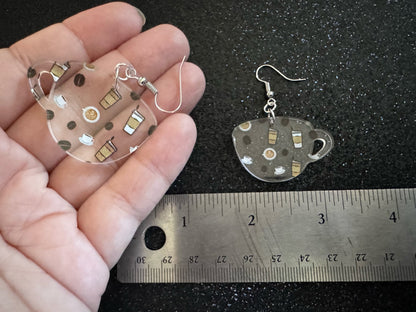 Coffee Earrings: Laser Cut Acrylic Coffees, Hot Drink, Cafe, Food Earrings, Caffeine, Latte, Late, Coffee Beans, Best Gifts for Her/Him/Them