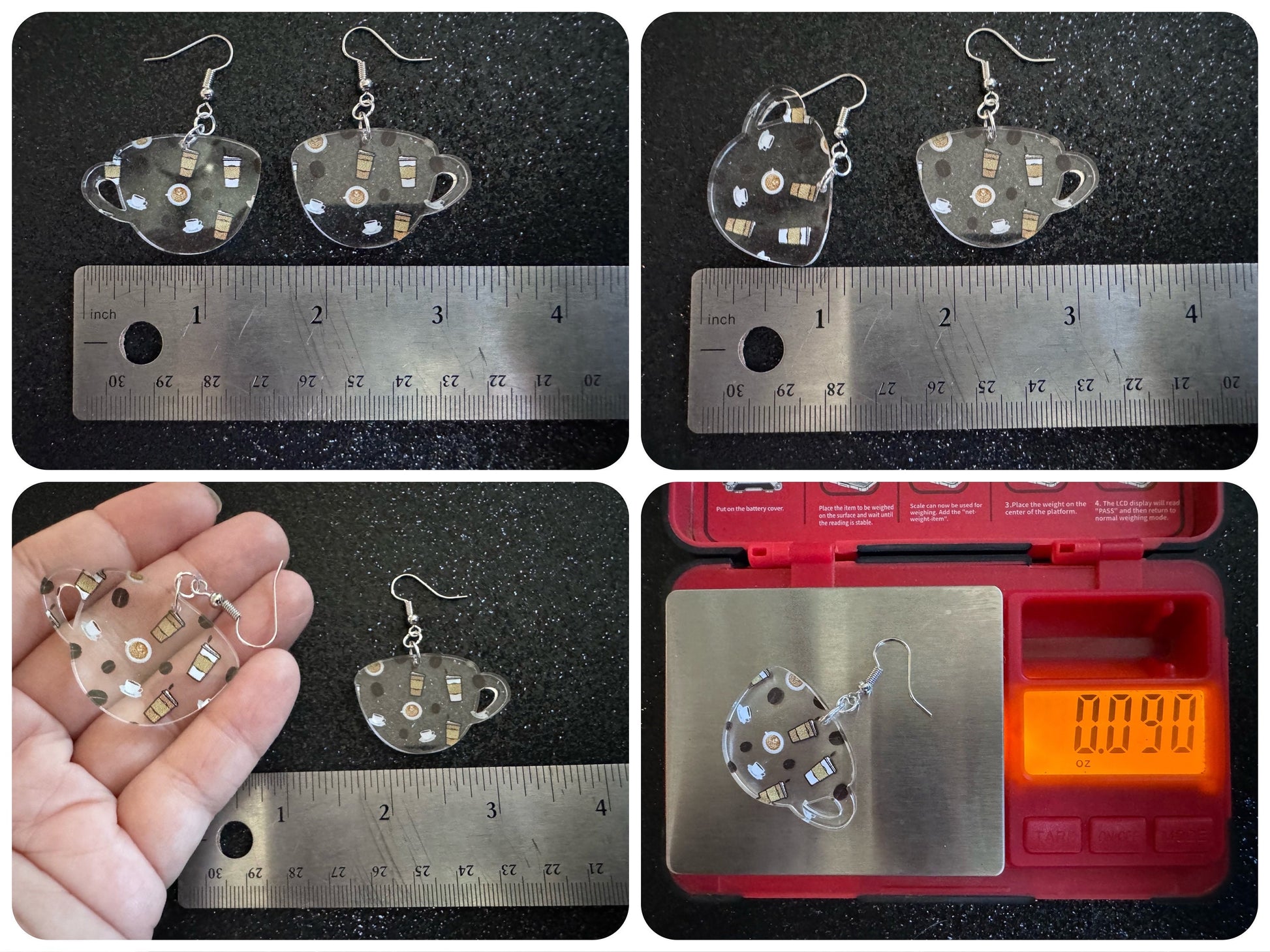 Coffee Earrings: Laser Cut Acrylic Coffees, Hot Drink, Cafe, Food Earrings, Caffeine, Latte, Late, Coffee Beans, Best Gifts for Her/Him/Them