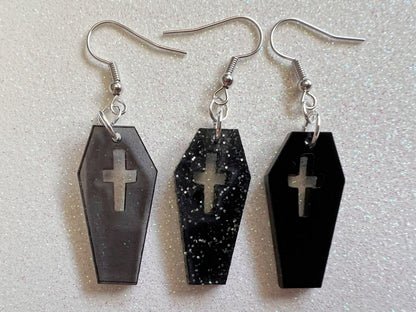 Coffin Earrings: Laser Cut Acrylic Coffins, Graves, Gravestones, Halloween, RIP, Cemetery, Death, Best Gifts for Her/Him/Them