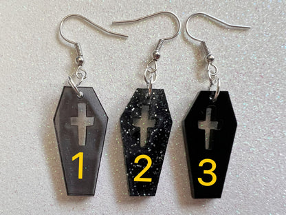 Coffin Earrings: Laser Cut Acrylic Coffins, Graves, Gravestones, Halloween, RIP, Cemetery, Death, Best Gifts for Her/Him/Them