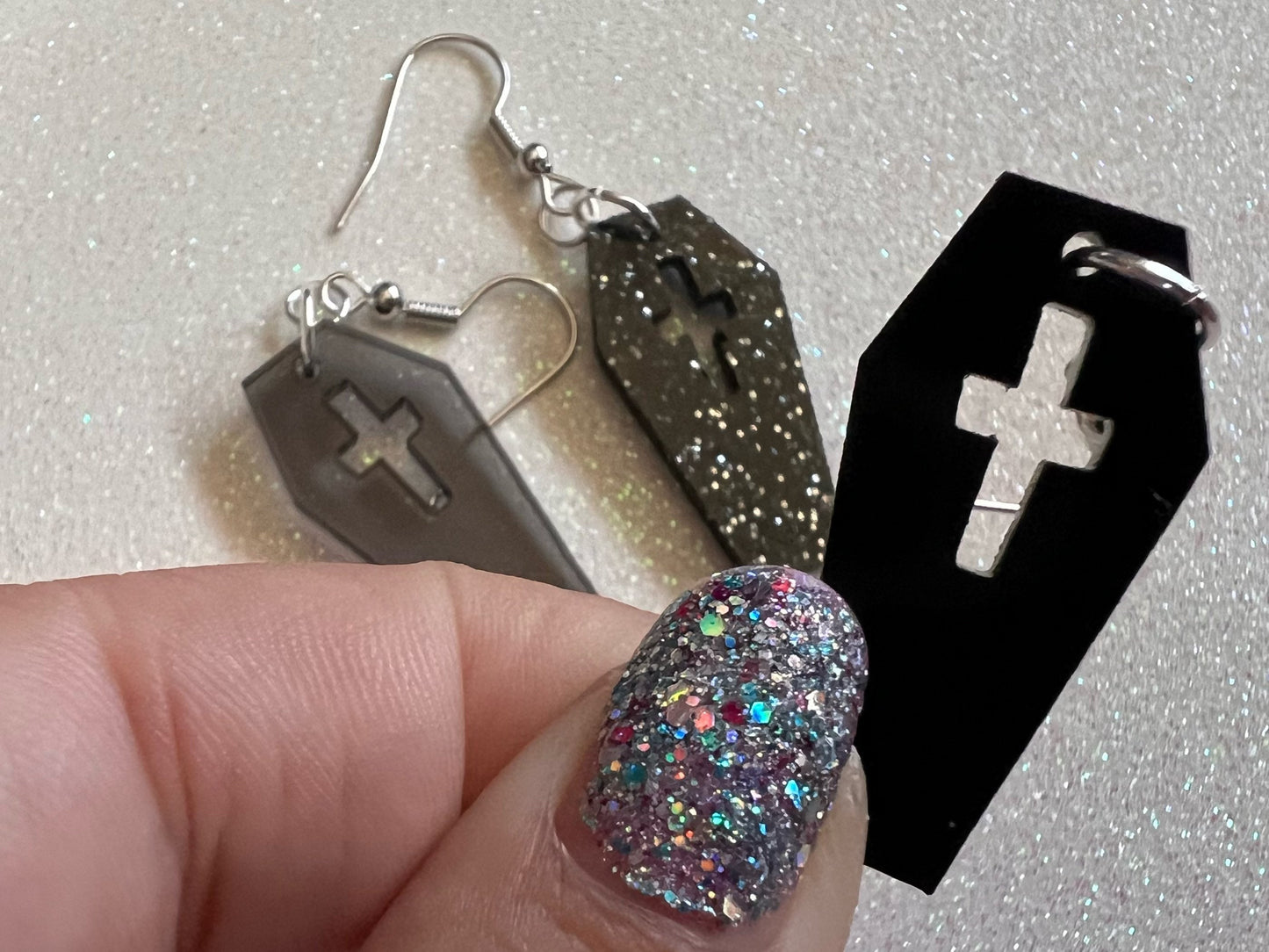 Coffin Earrings: Laser Cut Acrylic Coffins, Graves, Gravestones, Halloween, RIP, Cemetery, Death, Best Gifts for Her/Him/Them