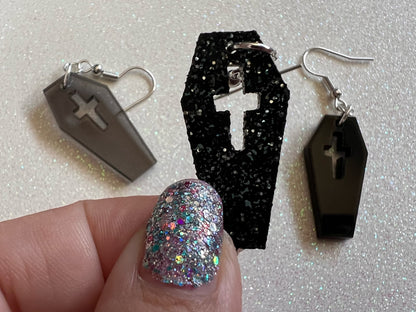Coffin Earrings: Laser Cut Acrylic Coffins, Graves, Gravestones, Halloween, RIP, Cemetery, Death, Best Gifts for Her/Him/Them