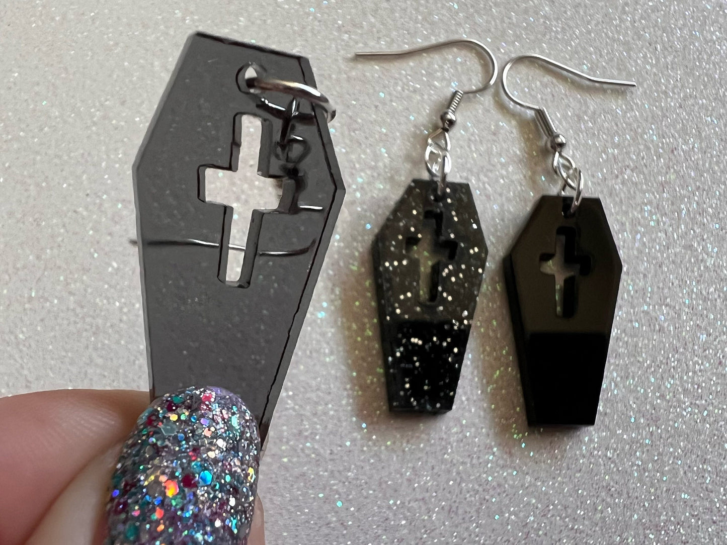Coffin Earrings: Laser Cut Acrylic Coffins, Graves, Gravestones, Halloween, RIP, Cemetery, Death, Best Gifts for Her/Him/Them
