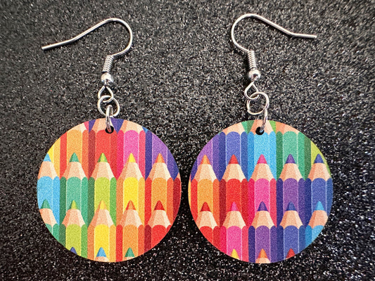 Colored Pencil Earrings: Laser Cut Acrylic Back to School Earrings, Artist, Teacher, Student, Education, Artist, Best Gifts for Her/Him/Them