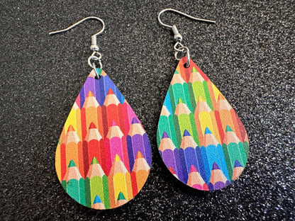 Colored Pencil Earrings: Laser Cut Acrylic Back to School Earrings, Artist, Teacher, Student, Education, Artist, Best Gifts for Her/Him/Them