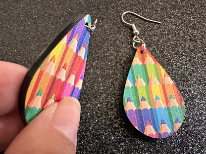 Colored Pencil Earrings: Laser Cut Acrylic Back to School Earrings, Artist, Teacher, Student, Education, Artist, Best Gifts for Her/Him/Them