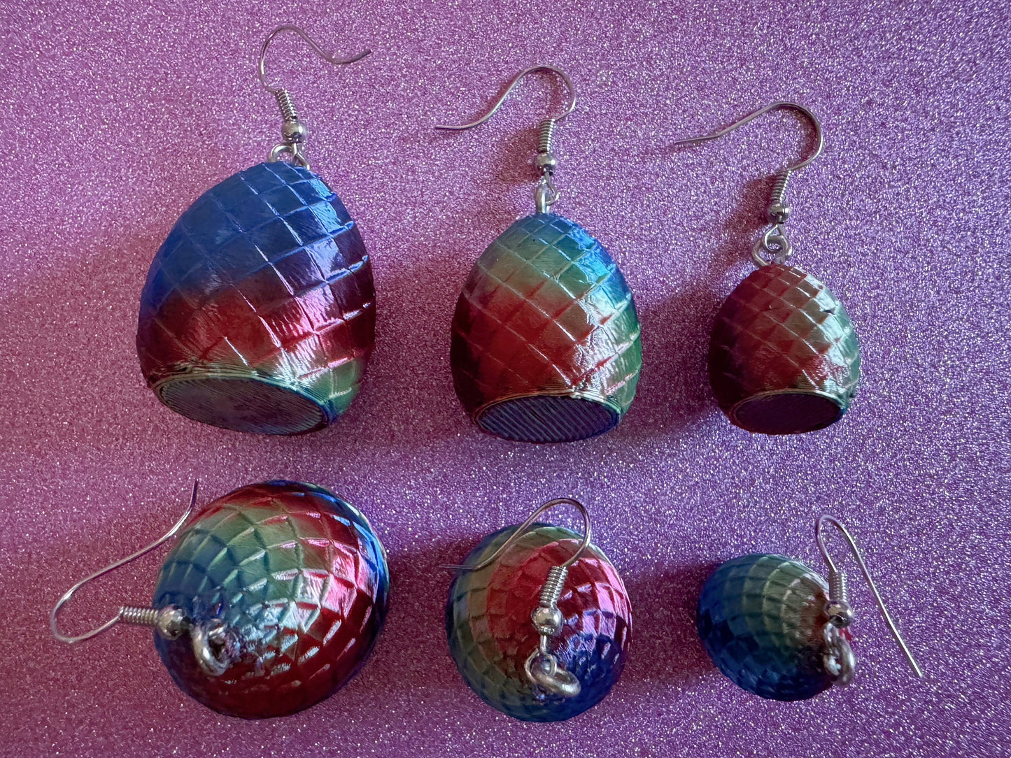 Colorful Dragon Egg Earrings: 3D Printed Dragon's Eggs, Rainbow, Scaly, Fictional, Mythical, Mystical, Fantasy, Best Gifts for Her/Him/Them