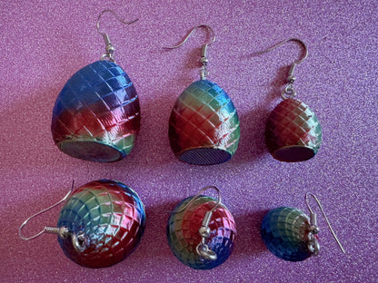 Colorful Dragon Egg Earrings: 3D Printed Dragon's Eggs, Rainbow, Scaly, Fictional, Mythical, Mystical, Fantasy, Best Gifts for Her/Him/Them