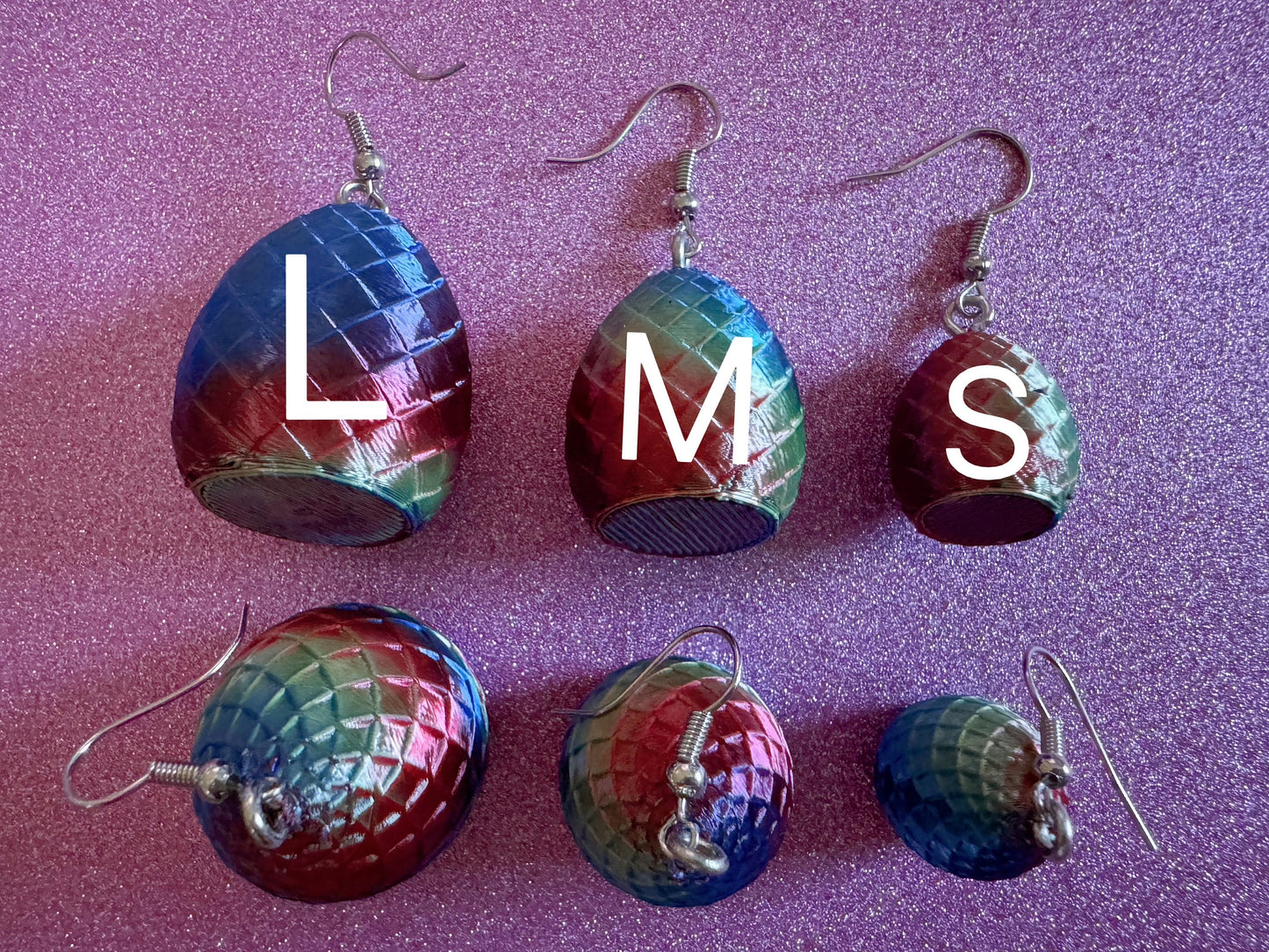 Colorful Dragon Egg Earrings: 3D Printed Dragon's Eggs, Rainbow, Scaly, Fictional, Mythical, Mystical, Fantasy, Best Gifts for Her/Him/Them