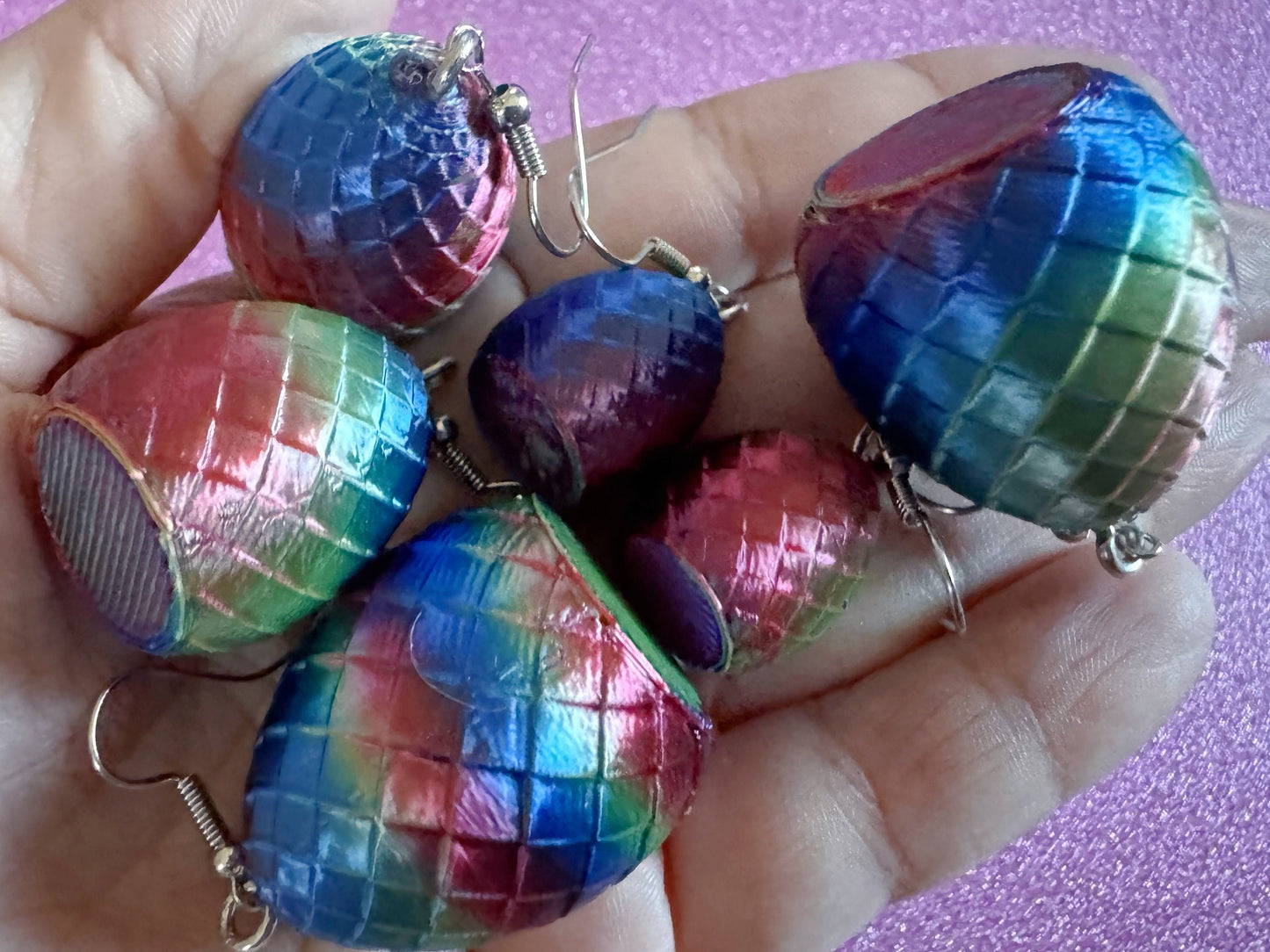 Colorful Dragon Egg Earrings: 3D Printed Dragon's Eggs, Rainbow, Scaly, Fictional, Mythical, Mystical, Fantasy, Best Gifts for Her/Him/Them