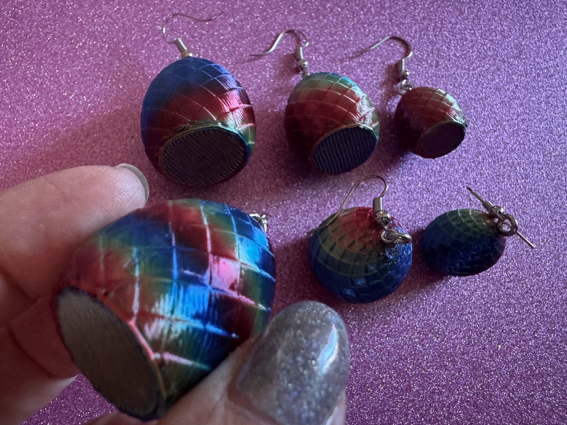 Colorful Dragon Egg Earrings: 3D Printed Dragon's Eggs, Rainbow, Scaly, Fictional, Mythical, Mystical, Fantasy, Best Gifts for Her/Him/Them
