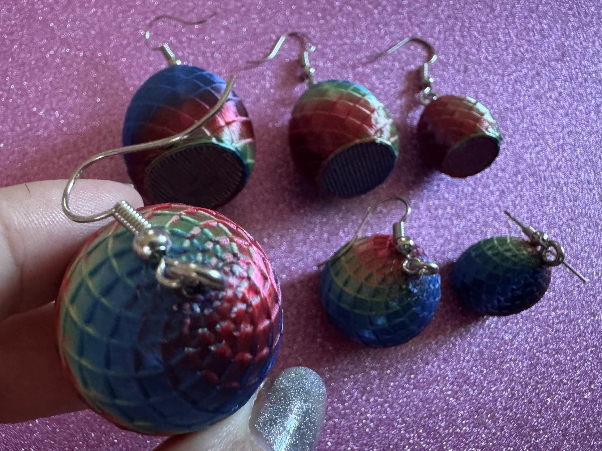 Colorful Dragon Egg Earrings: 3D Printed Dragon's Eggs, Rainbow, Scaly, Fictional, Mythical, Mystical, Fantasy, Best Gifts for Her/Him/Them