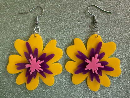 Colorful Flower Earrings: Laser Cut Acrylic Flowers, Floral, Botany, Bouquet, Florals, Plants, Summer Vibes, Best Gifts for Her/Him/Them