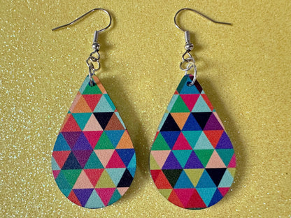Colorful Geometric Earrings: Laser Cut Acrylic Earrings, Unique, Triangles, Triangle Pattern, Rainbow, Symmetry, Best Gifts for Her/Him/Them