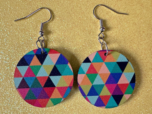 Colorful Geometric Earrings: Laser Cut Acrylic Earrings, Unique, Triangles, Triangle Pattern, Rainbow, Symmetry, Best Gifts for Her/Him/Them