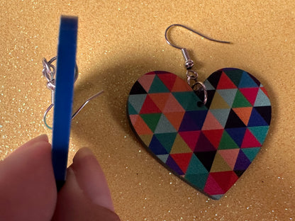 Colorful Geometric Earrings: Laser Cut Acrylic Earrings, Unique, Triangles, Triangle Pattern, Rainbow, Symmetry, Best Gifts for Her/Him/Them