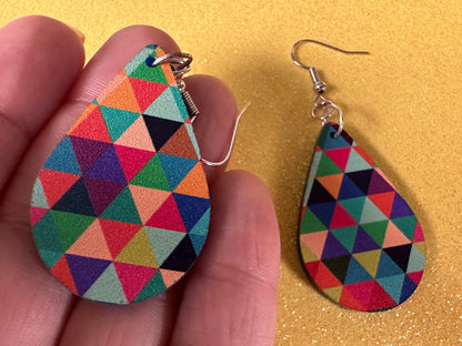 Colorful Geometric Earrings: Laser Cut Acrylic Earrings, Unique, Triangles, Triangle Pattern, Rainbow, Symmetry, Best Gifts for Her/Him/Them