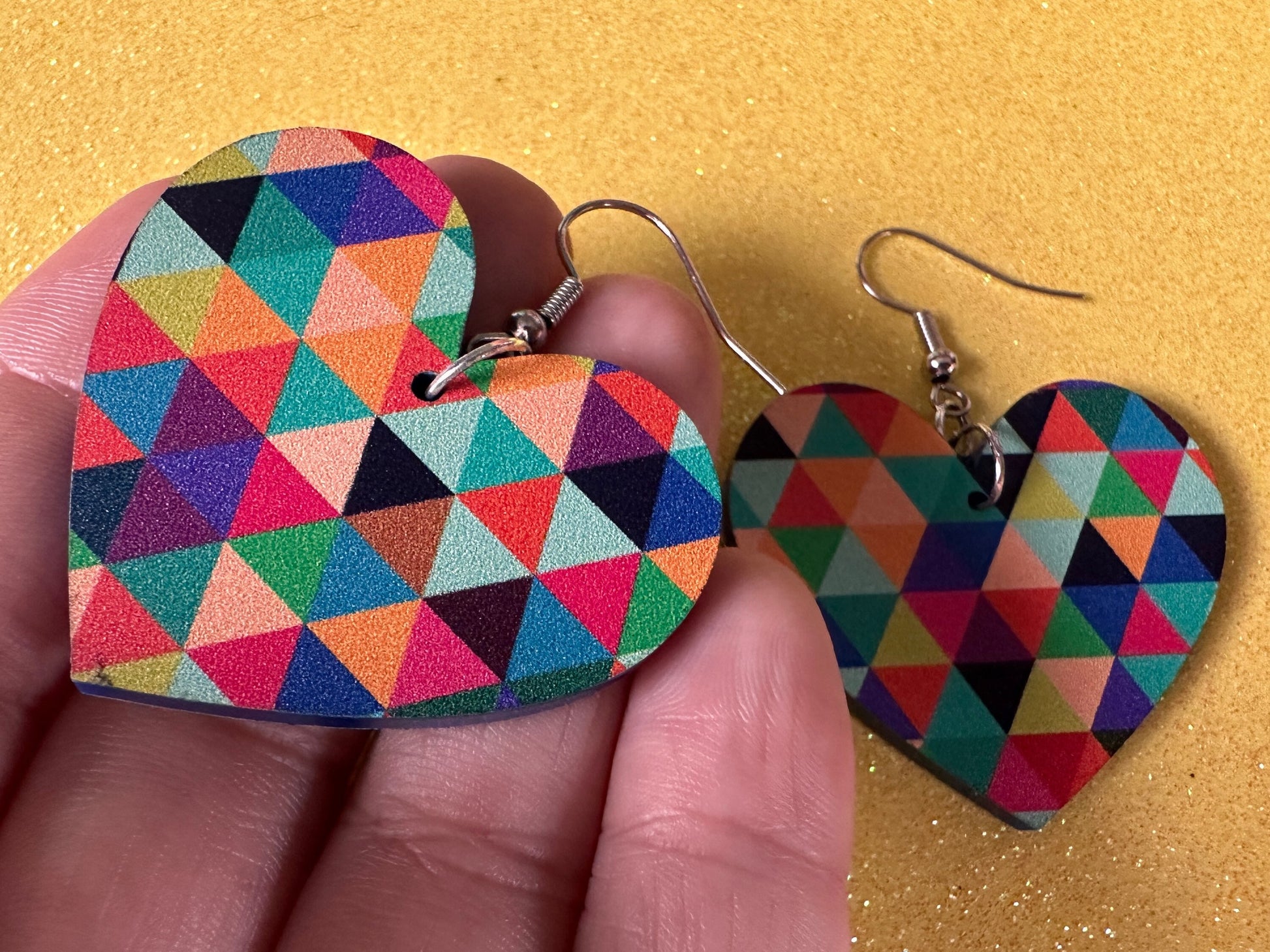 Colorful Geometric Earrings: Laser Cut Acrylic Earrings, Unique, Triangles, Triangle Pattern, Rainbow, Symmetry, Best Gifts for Her/Him/Them