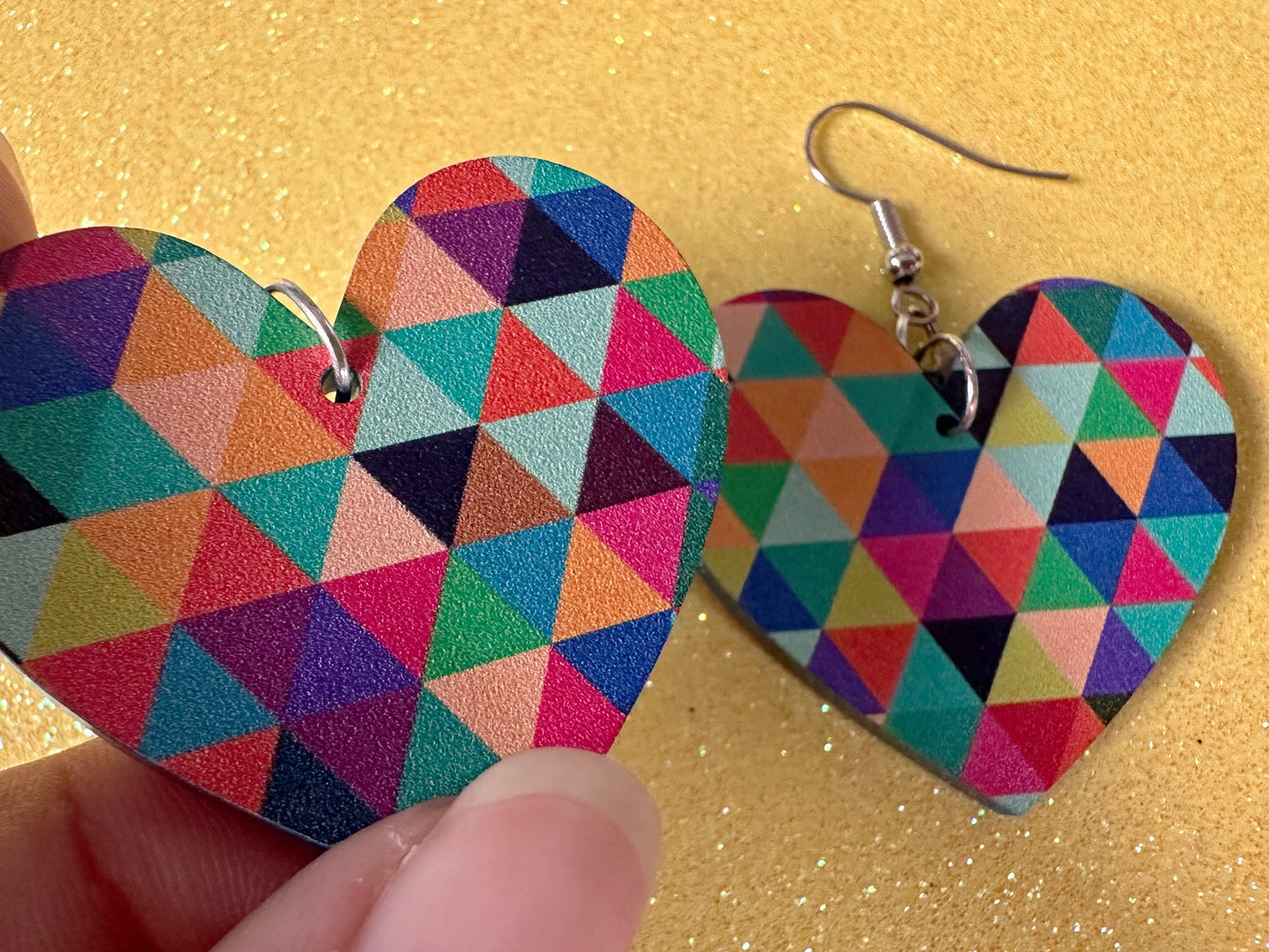 Colorful Geometric Earrings: Laser Cut Acrylic Earrings, Unique, Triangles, Triangle Pattern, Rainbow, Symmetry, Best Gifts for Her/Him/Them