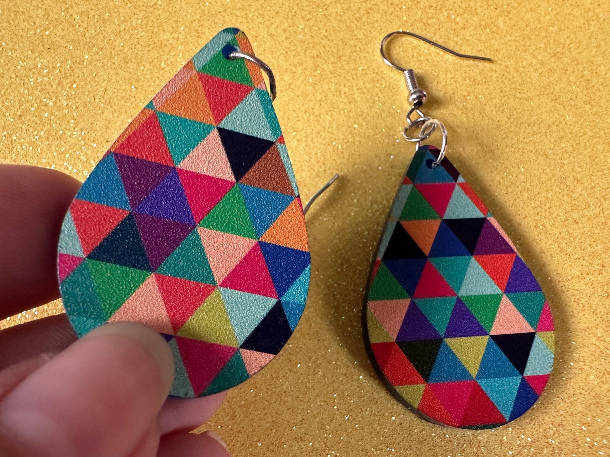 Colorful Geometric Earrings: Laser Cut Acrylic Earrings, Unique, Triangles, Triangle Pattern, Rainbow, Symmetry, Best Gifts for Her/Him/Them