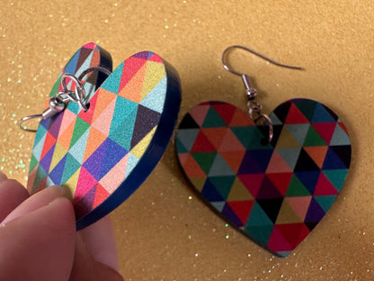 Colorful Geometric Earrings: Laser Cut Acrylic Earrings, Unique, Triangles, Triangle Pattern, Rainbow, Symmetry, Best Gifts for Her/Him/Them