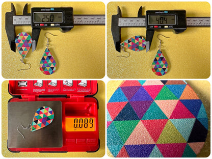 Colorful Geometric Earrings: Laser Cut Acrylic Earrings, Unique, Triangles, Triangle Pattern, Rainbow, Symmetry, Best Gifts for Her/Him/Them