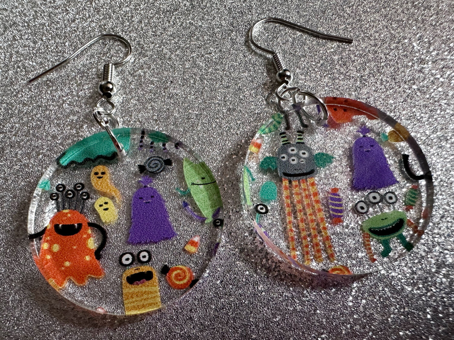Colorful Monster Earrings: Laser Cut Acrylic Monsters, Halloween, Aliens, Cute Creatures, Green Earrings, Best Gifts for Her/Him/Them