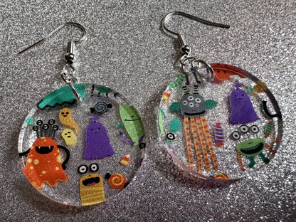 Colorful Monster Earrings: Laser Cut Acrylic Monsters, Halloween, Aliens, Cute Creatures, Green Earrings, Best Gifts for Her/Him/Them