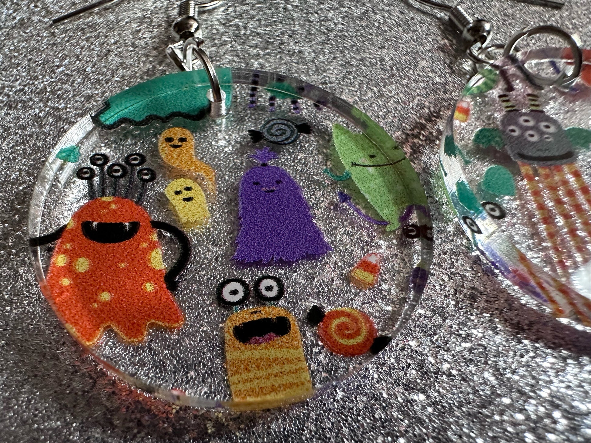 Colorful Monster Earrings: Laser Cut Acrylic Monsters, Halloween, Aliens, Cute Creatures, Green Earrings, Best Gifts for Her/Him/Them