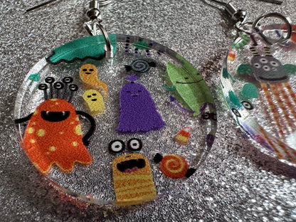 Colorful Monster Earrings: Laser Cut Acrylic Monsters, Halloween, Aliens, Cute Creatures, Green Earrings, Best Gifts for Her/Him/Them