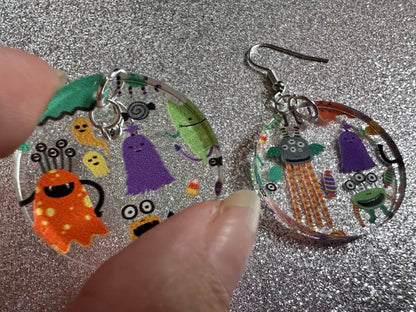 Colorful Monster Earrings: Laser Cut Acrylic Monsters, Halloween, Aliens, Cute Creatures, Green Earrings, Best Gifts for Her/Him/Them