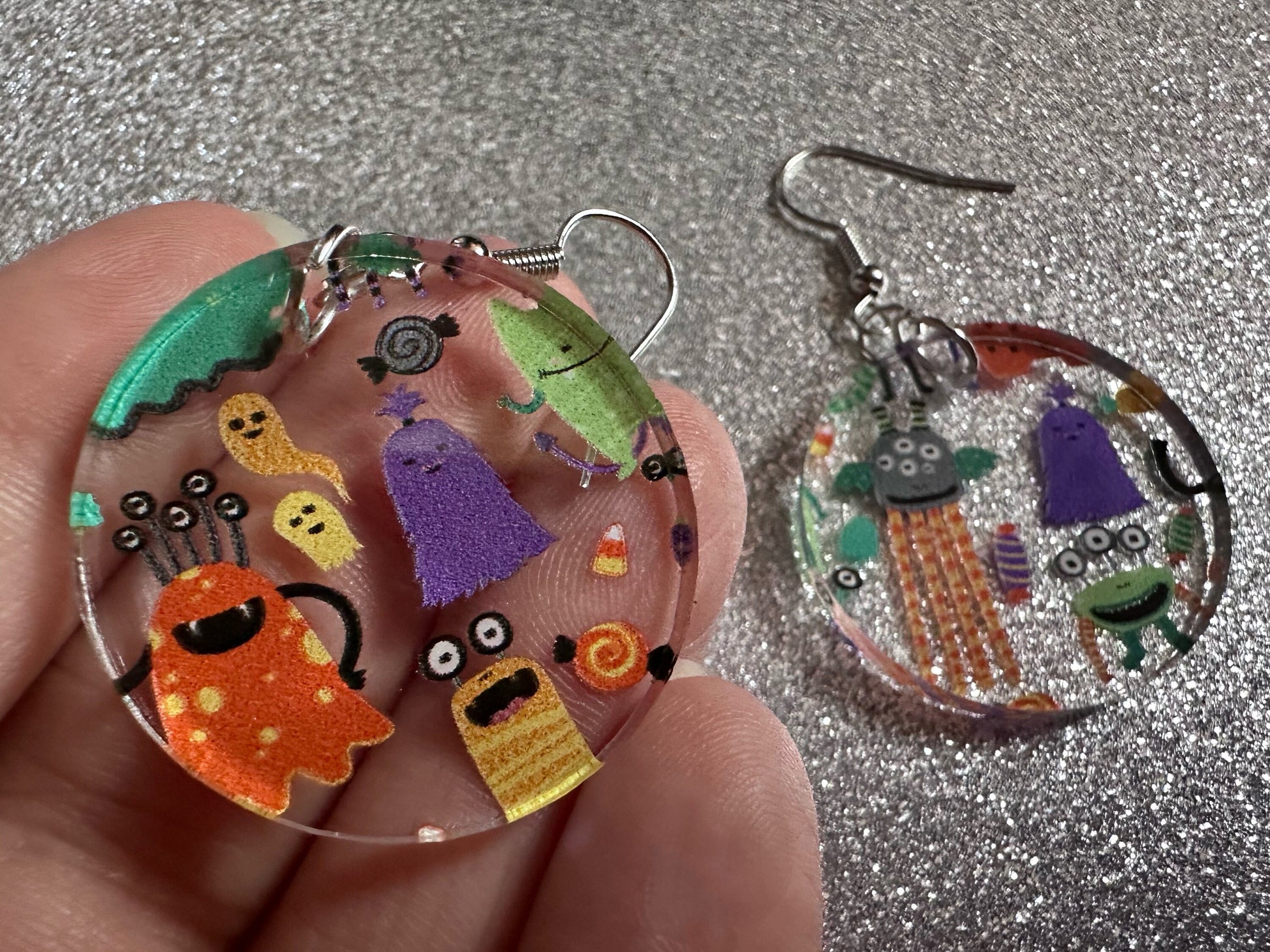 Colorful Monster Earrings: Laser Cut Acrylic Monsters, Halloween, Aliens, Cute Creatures, Green Earrings, Best Gifts for Her/Him/Them