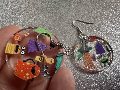 Colorful Monster Earrings: Laser Cut Acrylic Monsters, Halloween, Aliens, Cute Creatures, Green Earrings, Best Gifts for Her/Him/Them