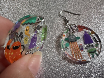 Colorful Monster Earrings: Laser Cut Acrylic Monsters, Halloween, Aliens, Cute Creatures, Green Earrings, Best Gifts for Her/Him/Them