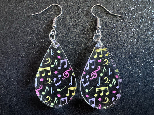 Colorful Music Note Earrings: Laser Cut Acrylic Sheet Music, Piano, Classical, Concert, Musician, Treble Cleff, Best Gifts for Her/Him/Them