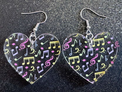 Colorful Music Note Earrings: Laser Cut Acrylic Sheet Music, Piano, Classical, Concert, Musician, Treble Cleff, Best Gifts for Her/Him/Them
