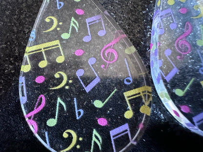 Colorful Music Note Earrings: Laser Cut Acrylic Sheet Music, Piano, Classical, Concert, Musician, Treble Cleff, Best Gifts for Her/Him/Them